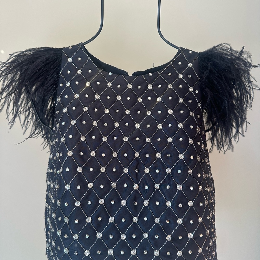 Alice + Olivia Black and Silver Embellished Formal Top